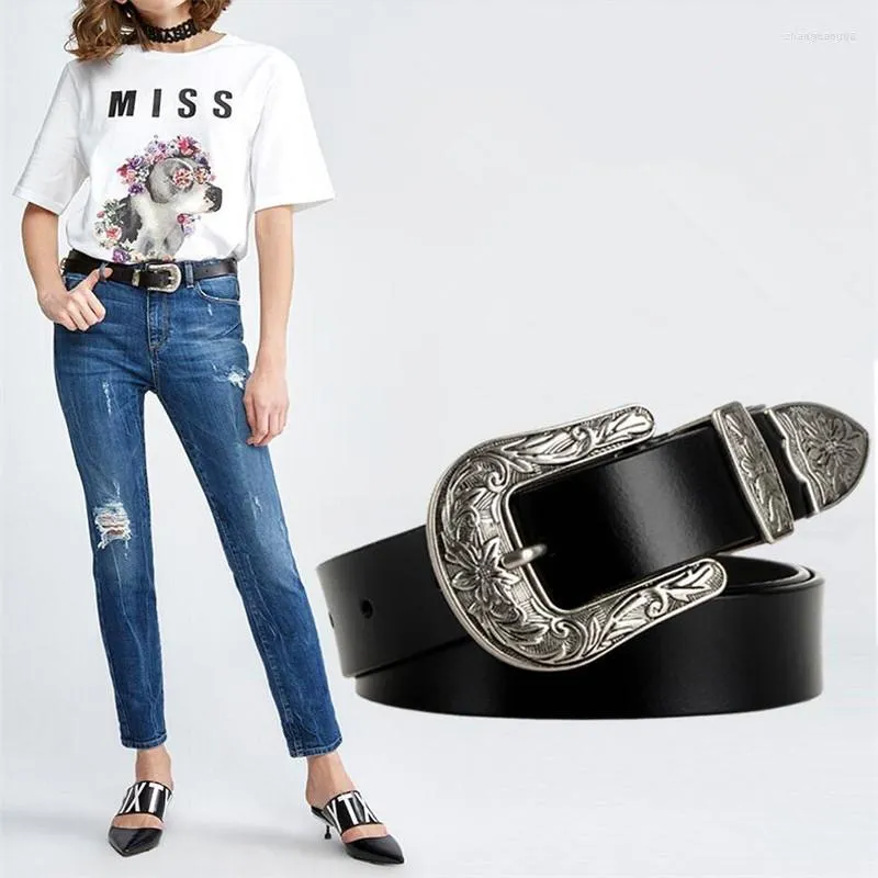 Belts Women Leather Western Cowgirl Waist Belt Metal Buckle Waistband For Luxury Designer Brand 2.8cm