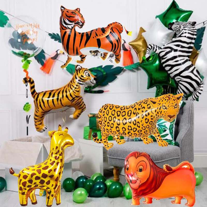 Autres fournitures de fête festives 1pc Tigre Lion Léopard Marche Animal Ballon pour Jungle Safari Décorations d'anniversaire Enfants Cadeau Jouet Hélium Air Globos 221010