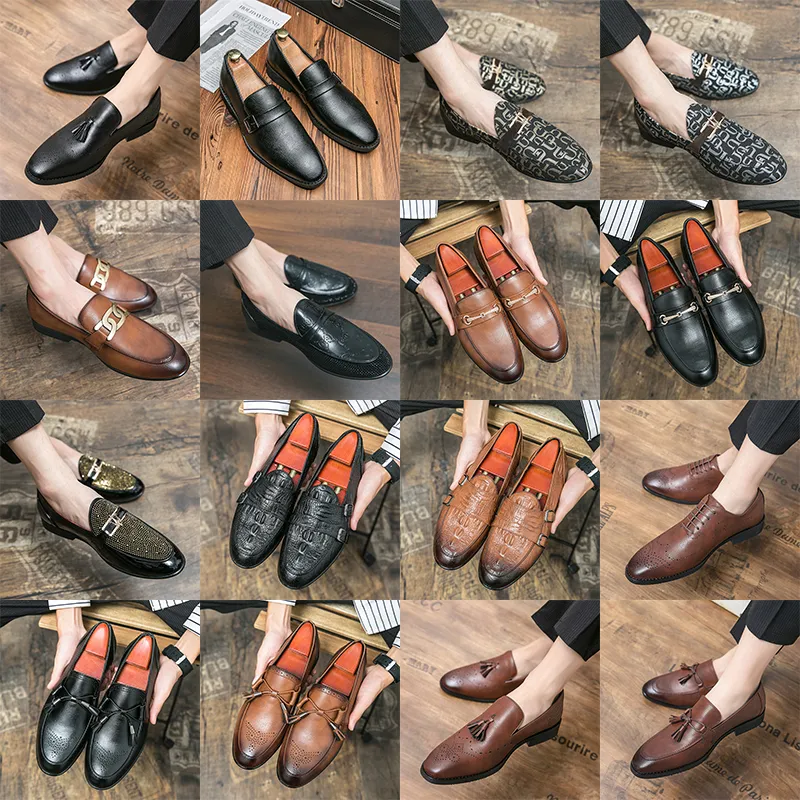 Luxuriöse Brogue-Oxford-Schuhe, spitze Zehen, Lederschuhe, bestickt, Strass, Quaste, Metallschnalle, schlicht, High-End-Männer, modisch, formell, lässig, Slip-on-Schuhe, mehrere Größen