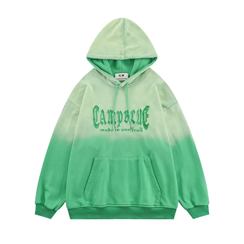 M￤n hoodie tr￶ja broderi brev slips f￤rg￤mne gradient pullover hooded streetwear 2022 harajuku casual hoodie green