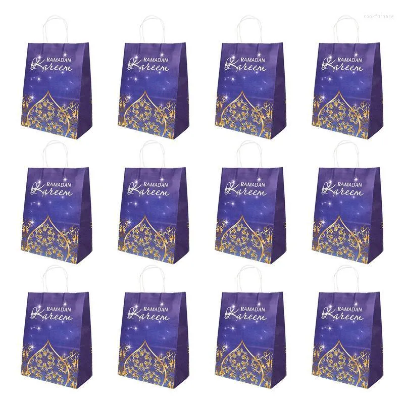 Depolama Çantaları 12 PCS Kraft Paper Ramazan Hediyesi Eid Mübarek Favor Paketleme Partisi Ay Tedavisi