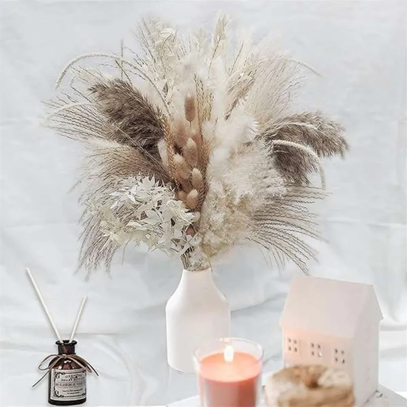 Faux Floral Greenery 80pcs Natural Drided Pampas Grass Bouquet Set Boho Home Decor