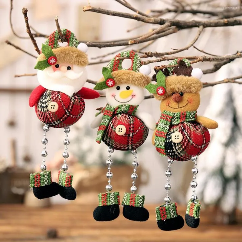 Christmas Decorations Tree Pendant Lattice Santa Claus Ornaments Window Decoration Cartoon Little Doll Holiday Festival Supplies