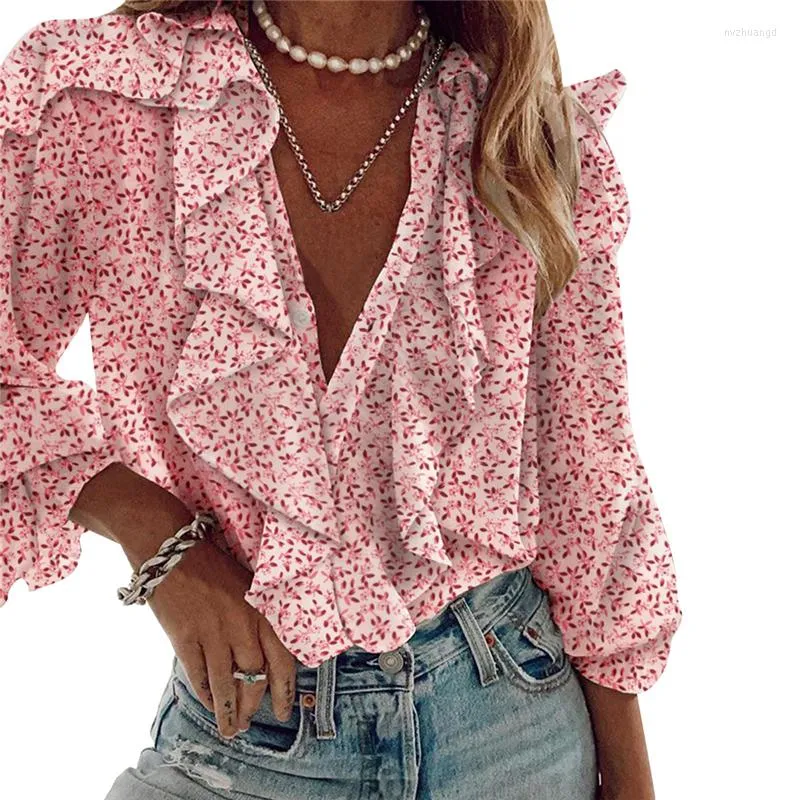 Blouses pour femmes Sexy femmes à manches longues Blouse col en v profond chemise décontracté bureau dames femme vêtements volants chemises Blusas Mujer