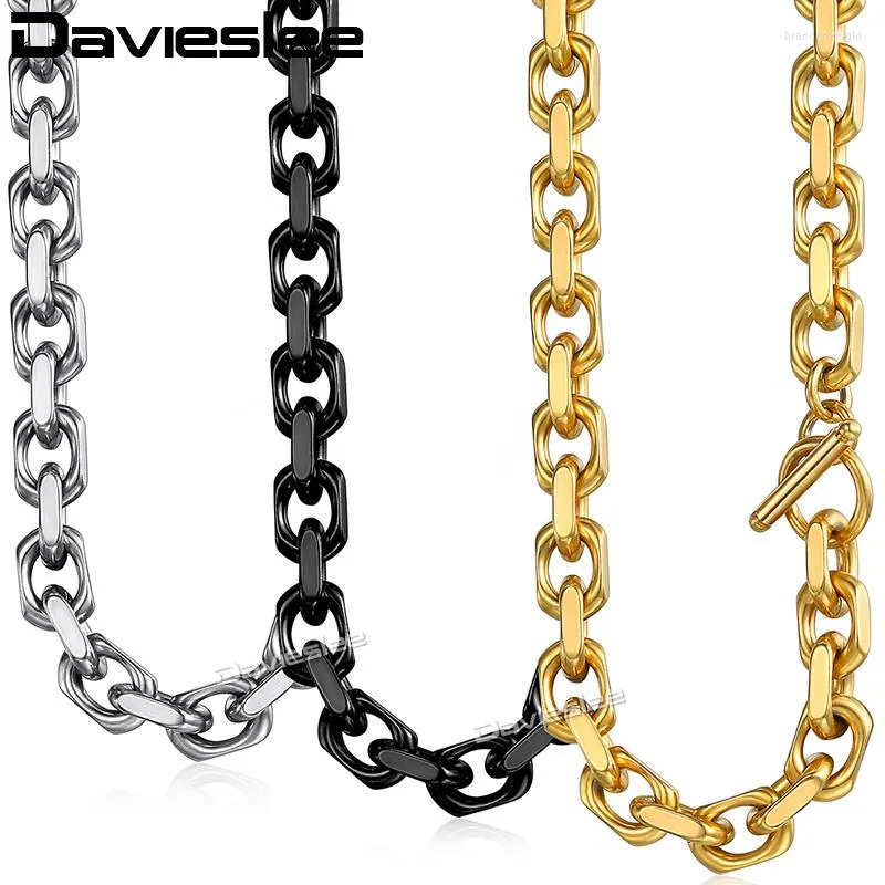 Catene Davieslee Collana da donna e da uomo Catena color oro nero argento Catena in acciaio inossidabile Collegamento T/O Chiusura a levetta Gioielli 9mm LKNM53