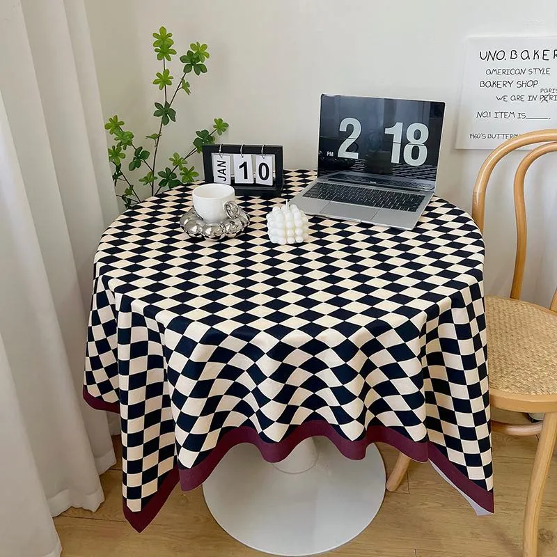 Table Cloth Classic Checkerboard Tablecloth Modern Minimalist Round Retro Ins Style Bedroom Dining Desk Plaid Dustproof Cover