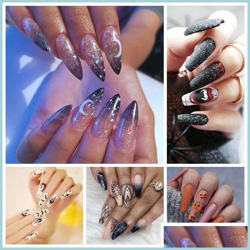 Outros suprimentos de festa festiva 24 peças por caixa nova coleção de Halloween longa usando unhas Patch acabado por atacado entrega 202 dhmt6