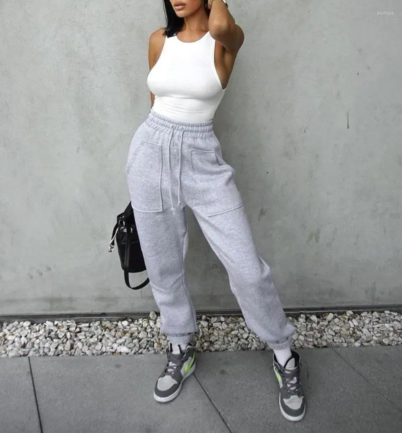 Women's Pants Solid Color Drawstring Sweatpants Women Sports Joggers  Trousers Plus Size Female High Waist Front Pockets S-3XL