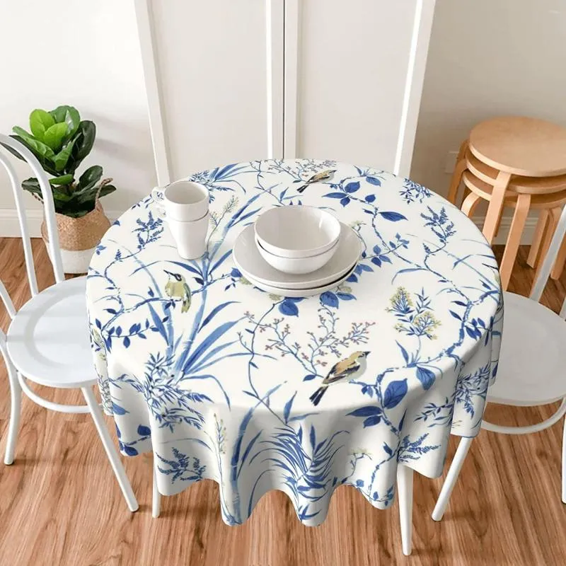 Table Cloth Blue Floral Tablecloth 60 Inch Round Wrinkle Free Flower Suitable For Kitchen Decorantion Indoor Outdoor Dining