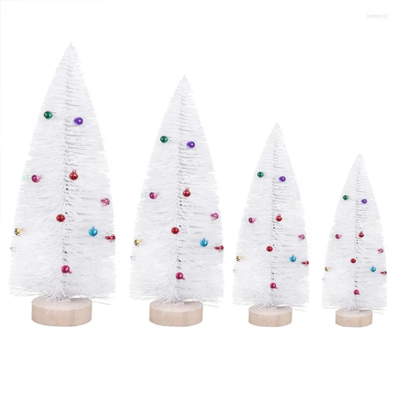 Décorations de noël 15/20/25/30cm Mini arbre Miniature ornement pin blanc sisal cèdre avec décoration de cloches colorées