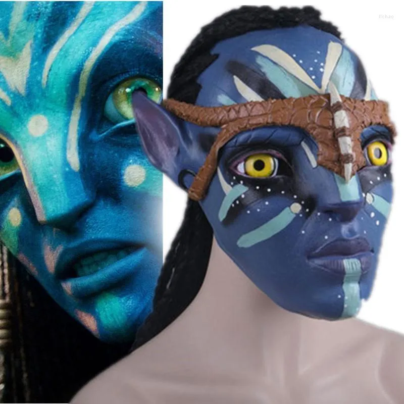 Máscaras de fiesta Película Avatar Na'vi Neytiri Cosplay Látex Máscara unisex Disfraces de Halloween Casco Accesorios de la más alta calidad