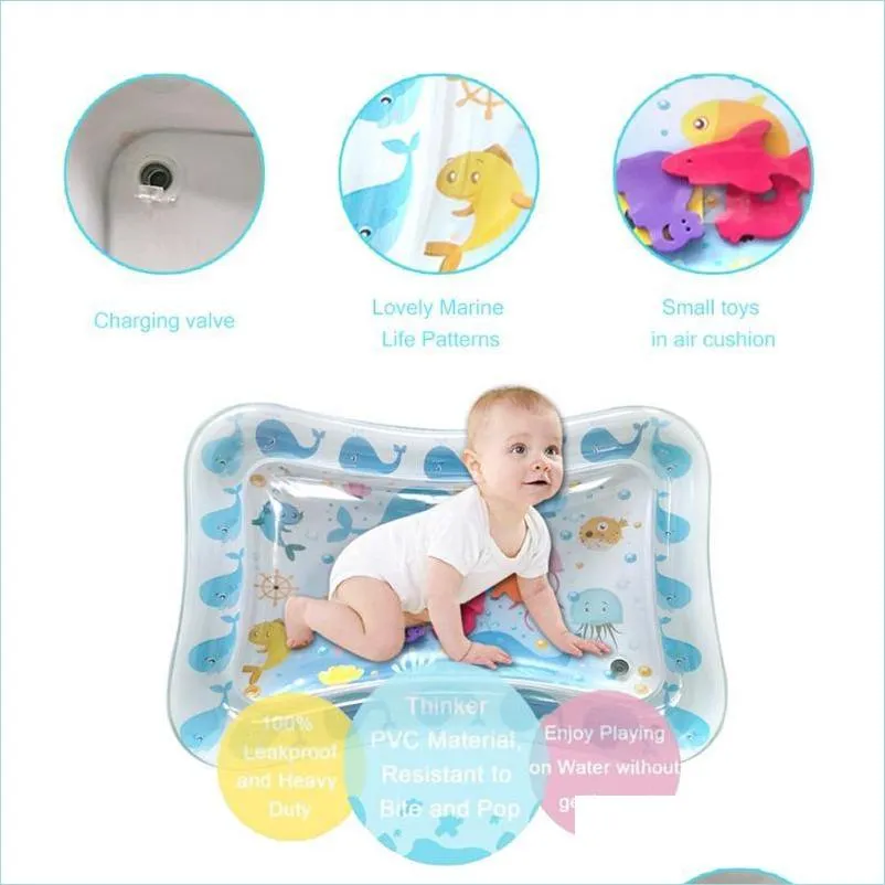 Andra evenemangsfestleveranser 65cmbaby Kid Water Play Mat uppblåsbar tjockare PVC Spädbarn Gym PlayMat för barn Summer Swimming Beach DH0OC