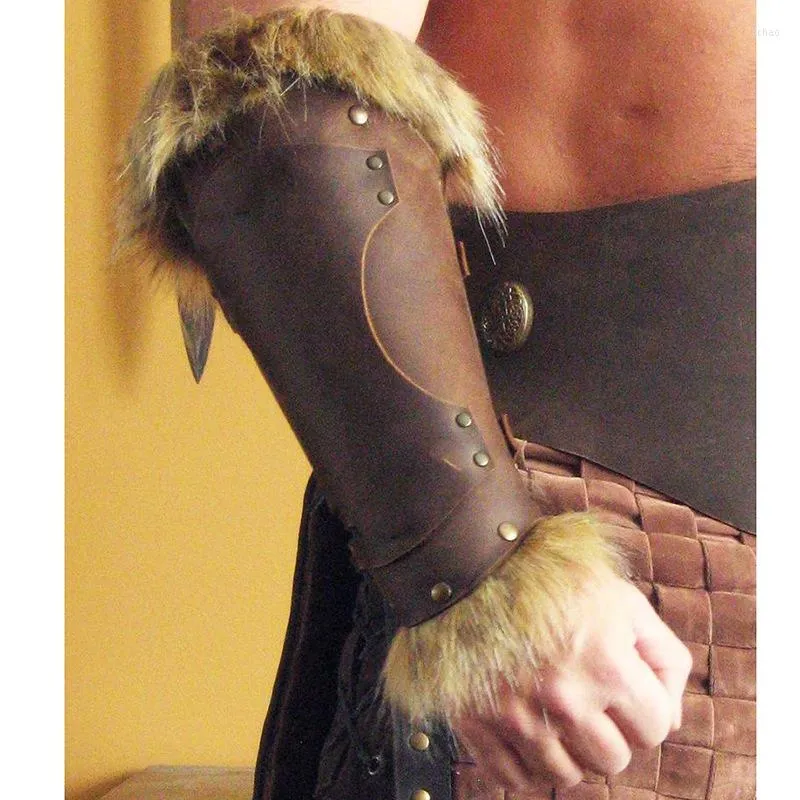 Medieval Viking Knight Leather Fur Animal Arm Bracer Armor For Men