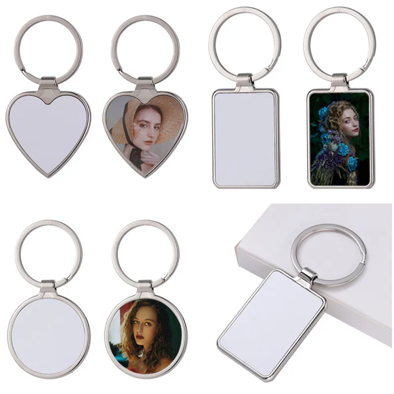 Sublimatie blanco DIY Keychains hart Ronde Designer Keychain Wallet Handtas Square Lover Keychains auto Key Ring voor vrouw Man Valentijnsdag Kerstcadeau