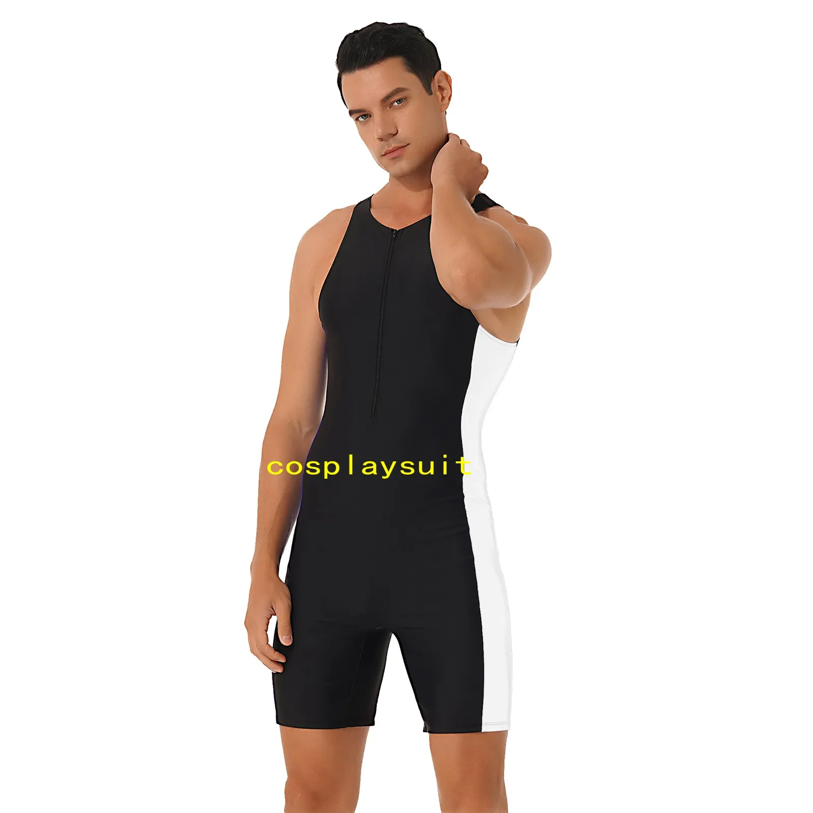 Trajes de maiô unissex trajes de traje de roupa branca tira branca lycar spandex treinamento competição com luta livre de peso de levantamento de peso masculino spots spots pesado bodysuit dianteiro zíper frontal