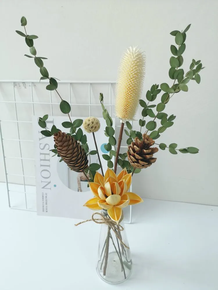 Faux Floral Greenery Nordic Ins Style Dried Flowers Set No Vase Pine Cone Eucalyptus Immortal Flower Home Decoration Ornaments Shooting Props 221010