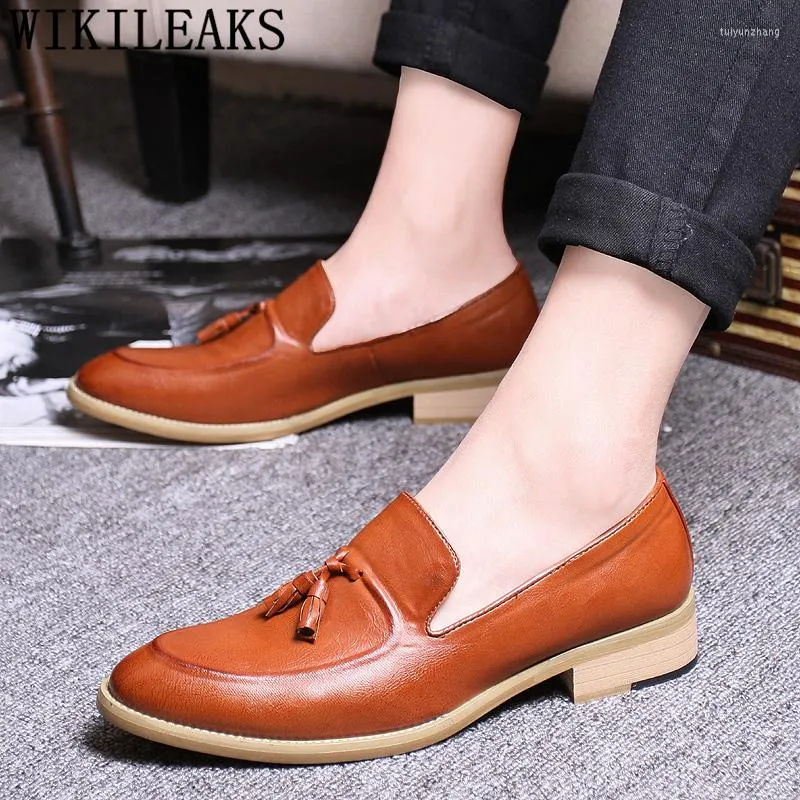 Dress Shoes Italian Brand Men Formal Leather Office Elegant Tassel Classic Wedding Coiffeur Sepatu Slip On Pria