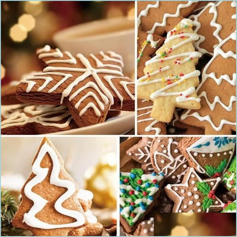 Moldes de cozimento Mods 4pcs/conjunto de biscoitos de plástico Baking Snowman/Snowflake/Christmas Tree/Papai Noel Moldes Padrão Droga Drop 2022 Home Dh3q2