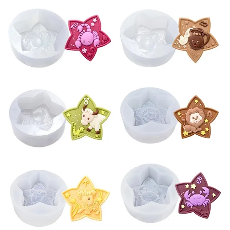 Dodici costellazioni costellazione mousse silicone stampo fai -da -te stella aromaterapica a candela sapone stampo pentagramma utensili da forno dessert mj0879