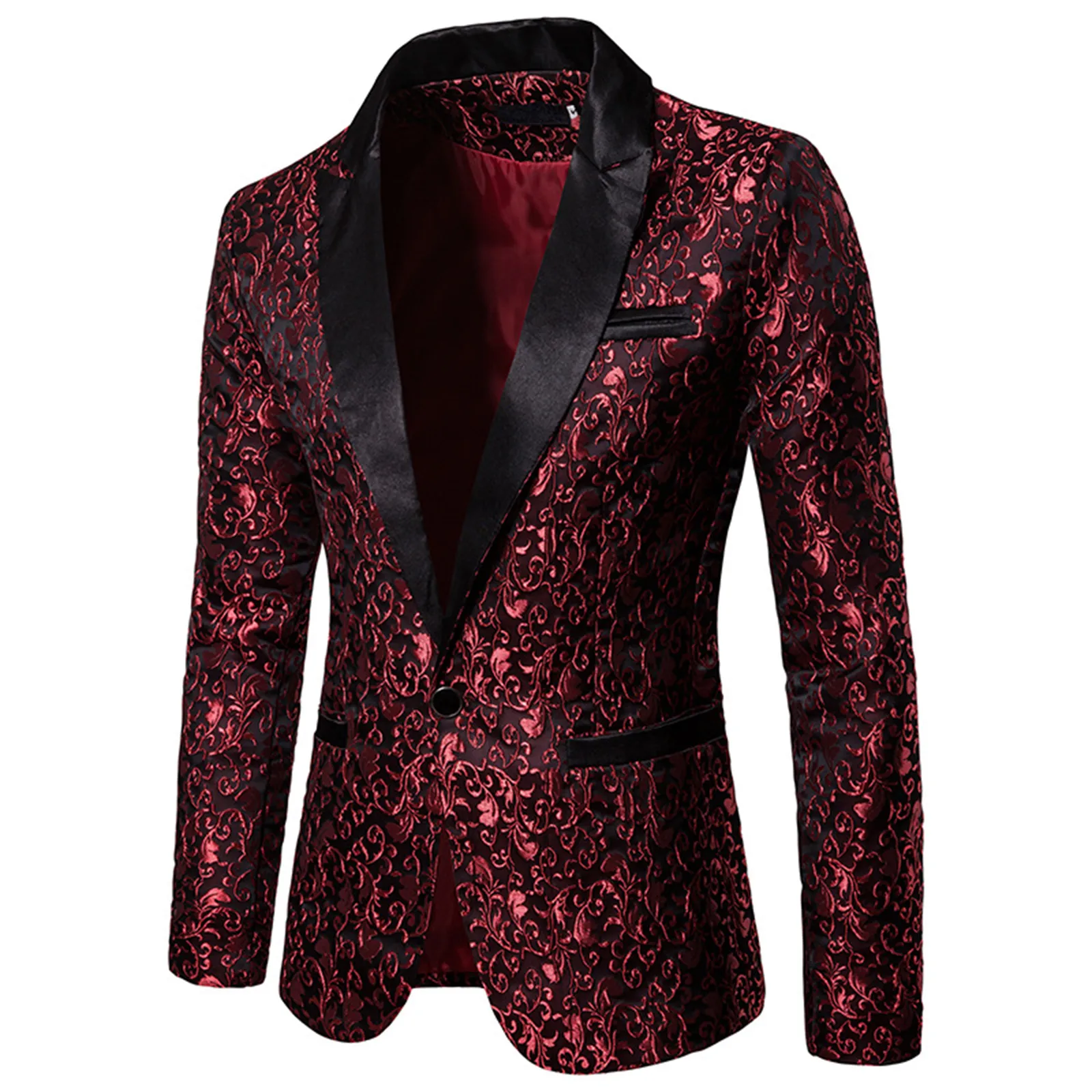 Men's Suits Blazers Gold Jacquard Bronzing Floral Suit Mens Single Button Jacket Wedding Dress Party Stage Singer Costume 221010