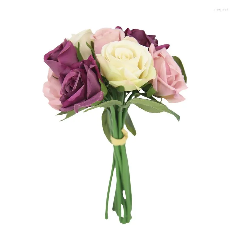 Fleurs décoratives 9pc jolie charmante artificielle PE mousse Rose mariée Bouquet maison mariage décor Scrapbooking bricolage fournitures