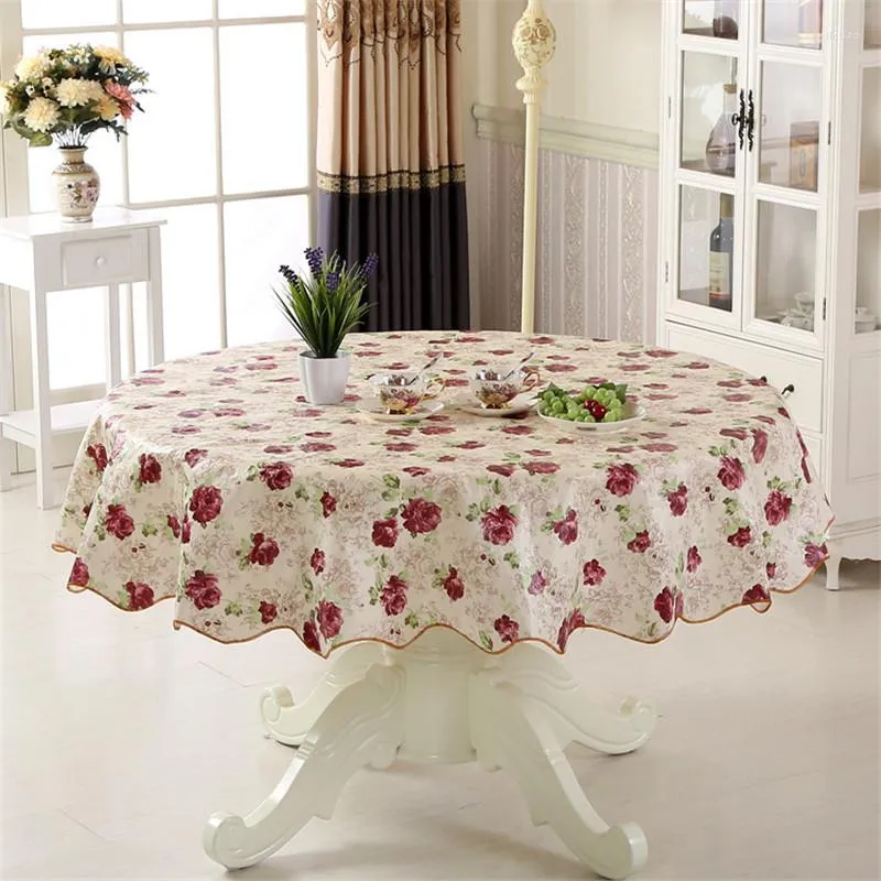 Nappe Fleur Imprimer PVC Nappe Ronde Étanche En Plastique Pique-Nique Ménage Maison Salle À Manger Décoration Couverture