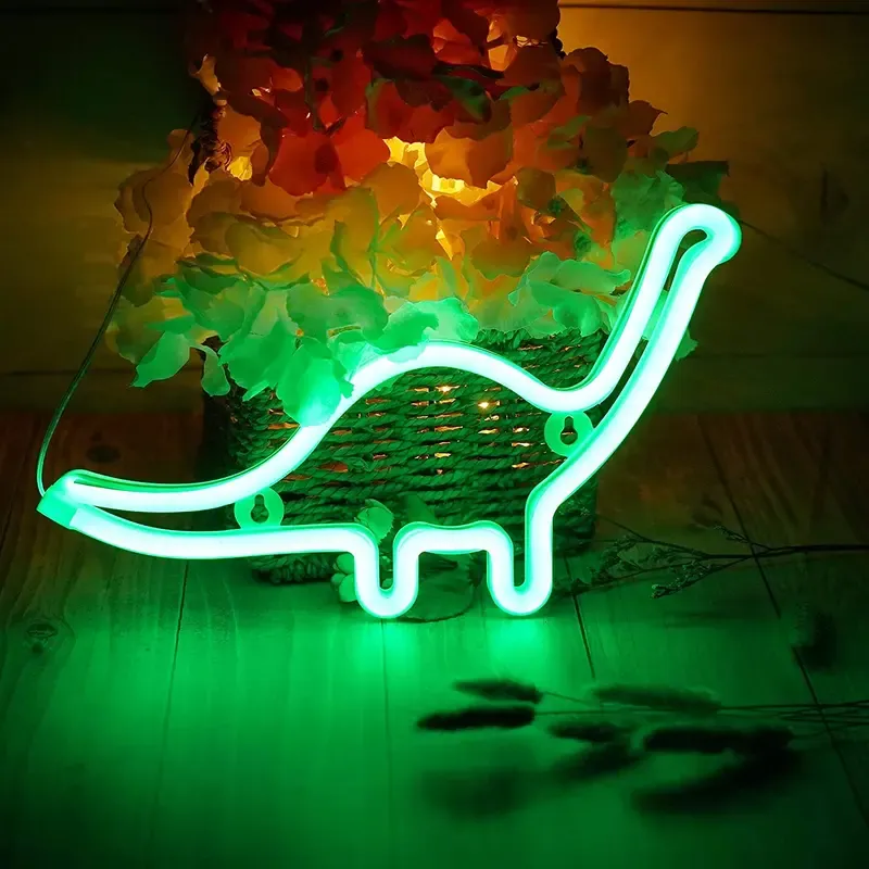 Dinosaur Neon Sign Night Light USB Battery Operated Glowing Decorative Green Color LED Light Wall Decor for Room Party Bar Decorations