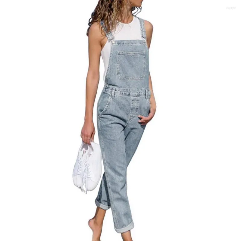 Women's Pants Casual Women Pockets Loose Suspender Denim Overall Dungarees Ninth Trousers Jean Jumpsuits Overalls