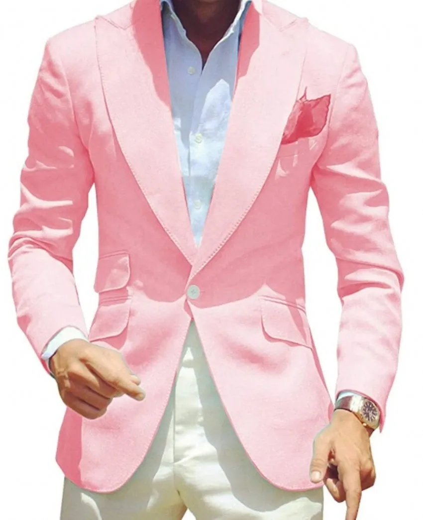 Fashion Pink Men Wedding Tuxedos Groom Wear Peak Lapel Slim Fit Men Blazer Prom Dinner Dress Formal Clothed Made Made Made Made