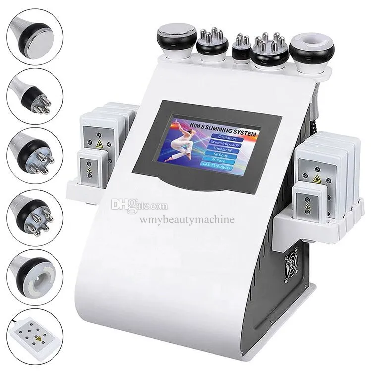 Ultrasonic Cavitation Laser Lipo Slimming Diode Lipolaser Beauty Equipment Portable 6 In 1 Populär RF Radio Frekvens Skin åtdragning Vakuumkavitationssystem