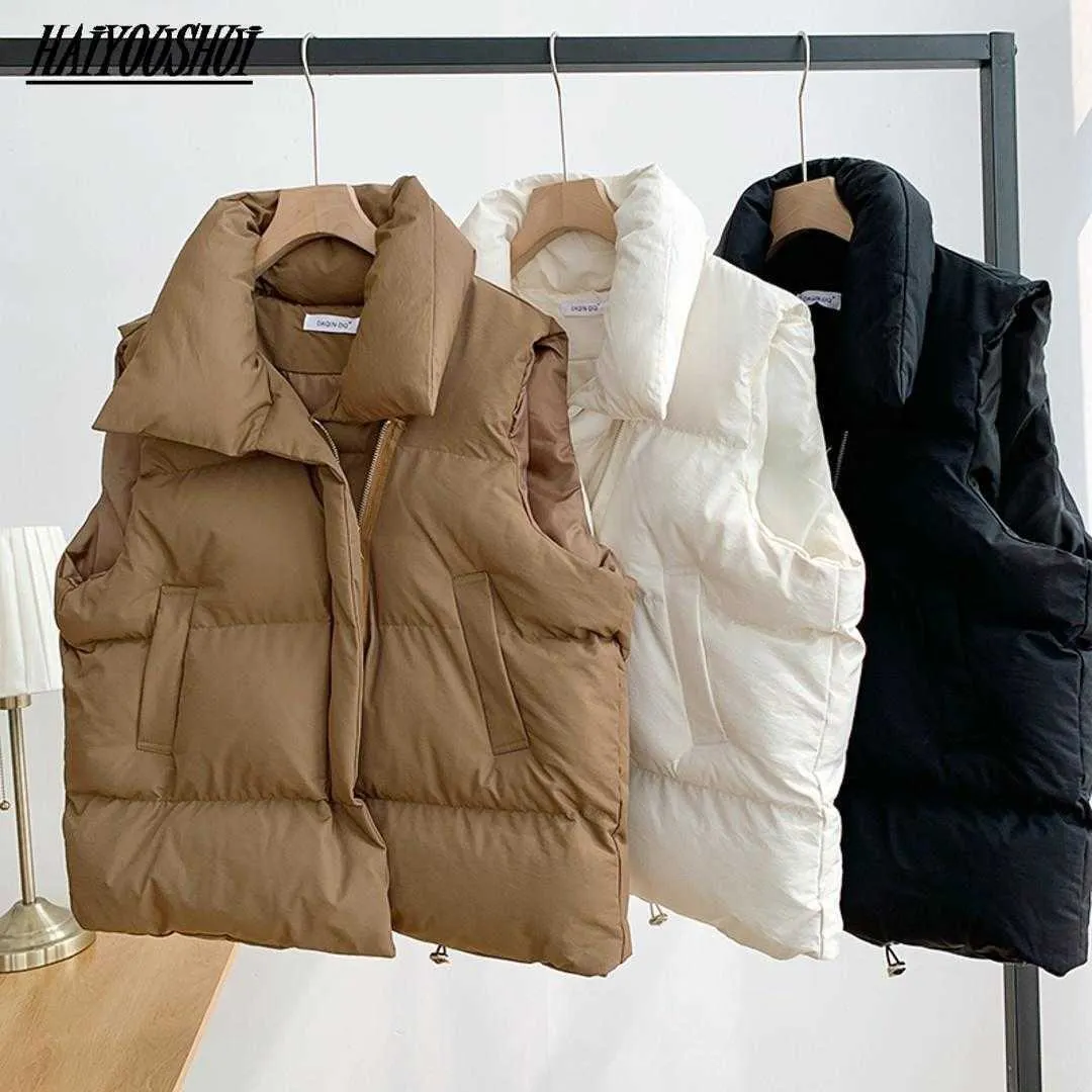 Women's Down Parkas 2022 Autumn Winter Women Solid Loose Vest Drawstring Stand Collar Long Vest Jacket Cotton Padded Women Windproof Warm Waistcoat T221011