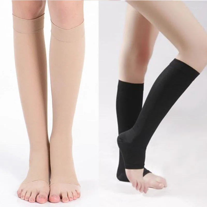 Sports Socks Open Toe Knee-High Compression Stockings Varicose Veins Stocking Brace Wrap Shaping For Women Men 18-21mm