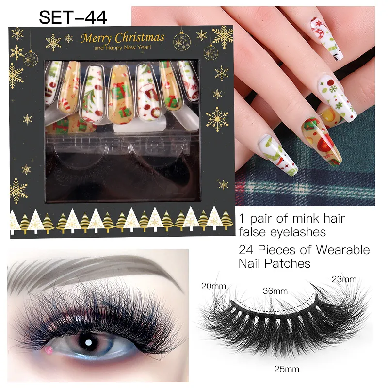 Handgjorda återanvändbara jul falska ögonfransar och falska nageluppsättningar Curly Tjock Mink Fake Lashes Multilayer Eyelash Extensions Makeup For Eyes DHL