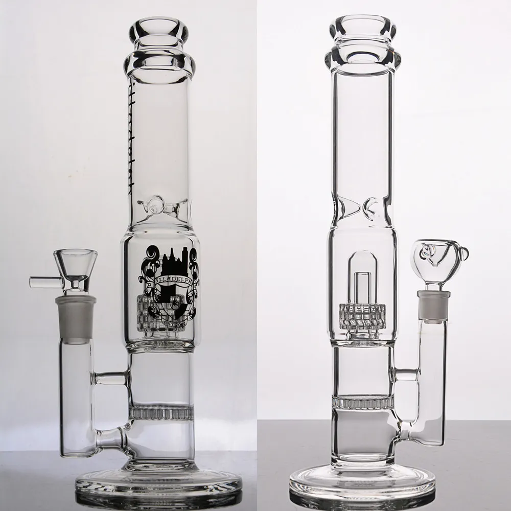 Straight Glass Hookah Bong Water Smoking Pipe Honeycomb Inline Perc to Showerhead Percolator Pipes with Female Joint Dab Rigs Bubbler