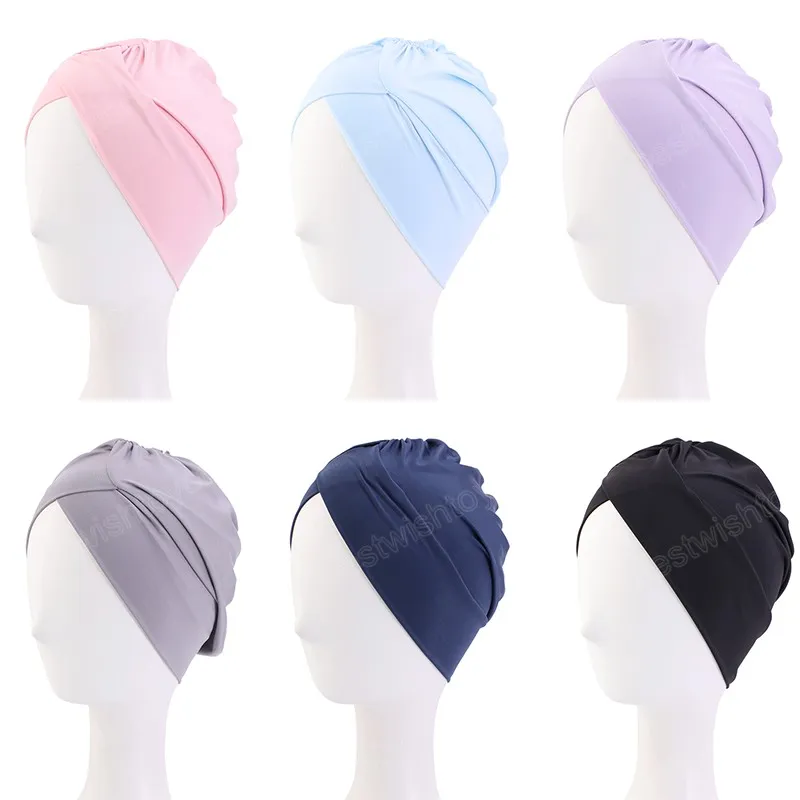 Twist Style Turban Pour Femmes Cap Musulman Intérieur Chapeau Underscarf Bandeau Doux Chemo Caps Swim Headcover