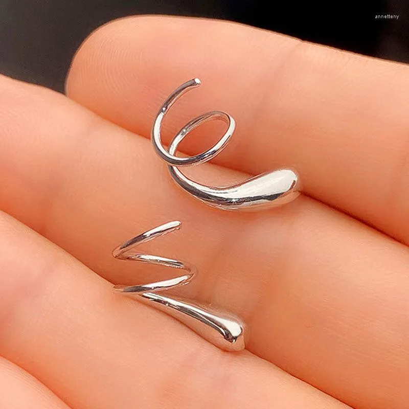 Pendientes traseros lisos 925 aguja de plata puños de oreja para mujer Piercing falso diseño de onda Clip Stud Hoop 2022 joyería al por mayor