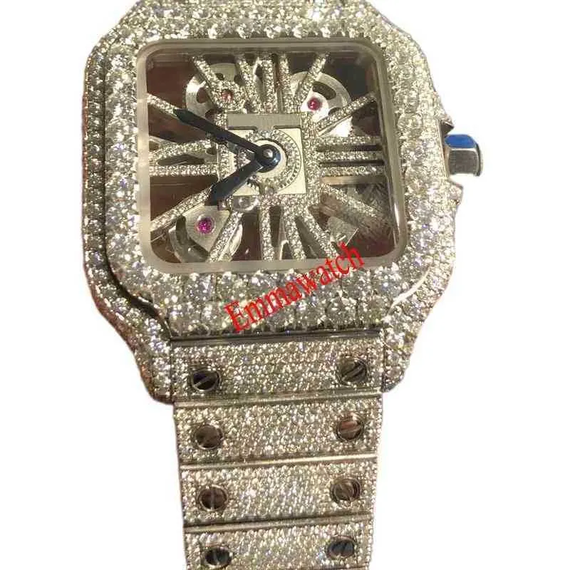 2022 New Skeleton Sier Moiss anite Diamonds Watch PASS TT Кварцевый механизм Высокое качество Мужские роскошные часы Iced Out Sapphire с коробкойCL3W