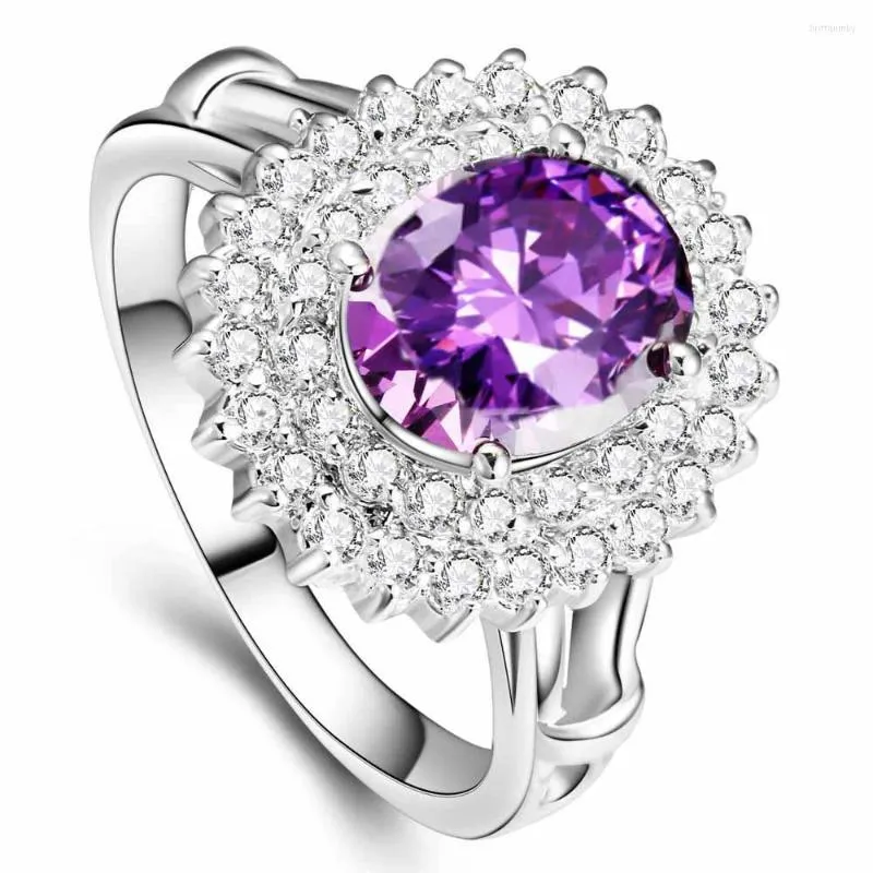 Bröllopsringar Yayi Fashion Women's Jewelry Ring Purple CZ Silver Color Engagement Party Gift