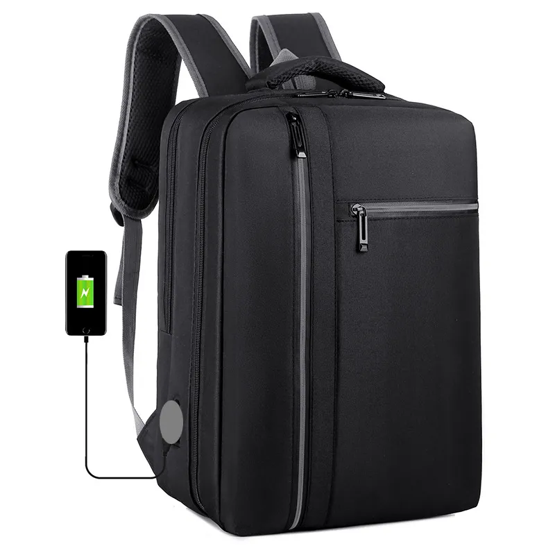 2pcs Backpack Men Polyester Plain Wear Resistance Waterproof With USB Charging Business Crossbody Bag Reflective Strip Design