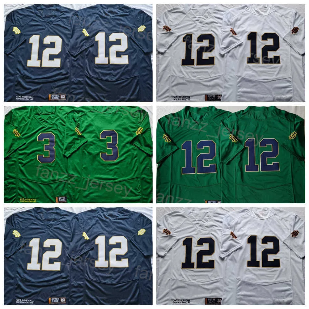 NCAA University Football College 12 Ian Book Jersey 3 Joe Montana All Szygowana drużyna granatowy biały zielony kolor dla fanów sportu oddychający dobry/wysokiej jakości w sprzedaży