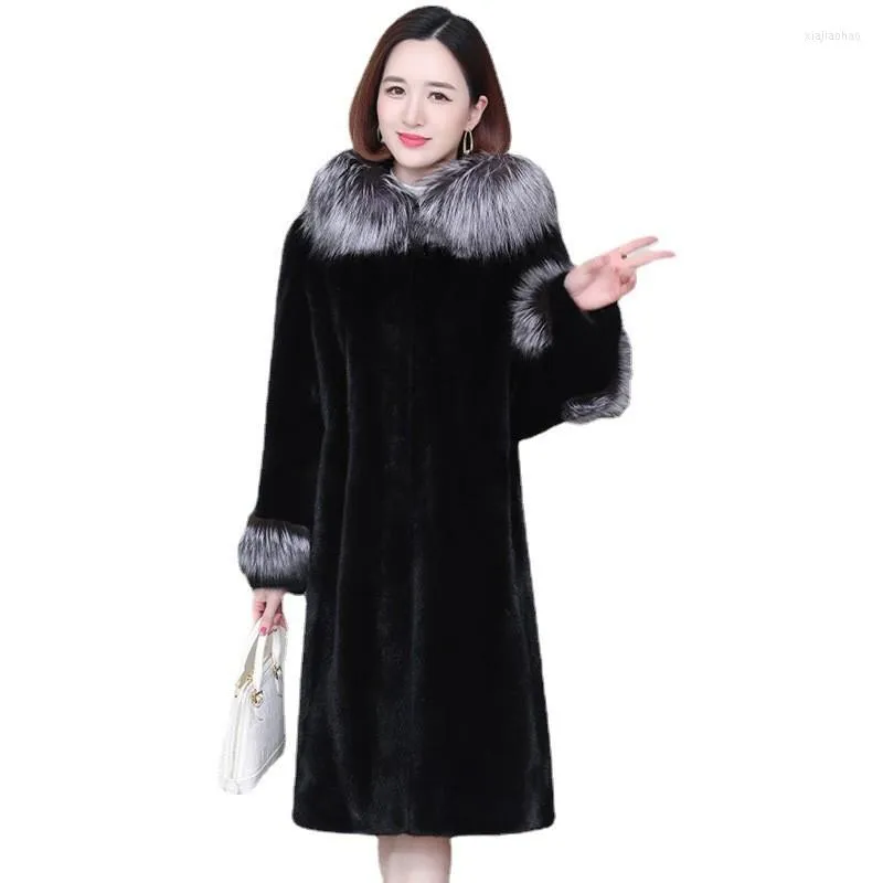 Женская мех S-9xl Fashion Women 2022 Зимняя одежда плюс размер воротник Высокий имитация цельнозернового пальто