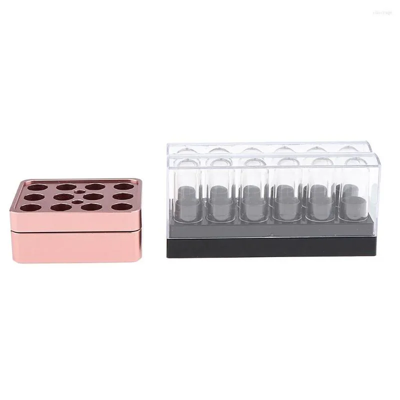 1x 9,3 mm 12 cavidades molde de amostra de batom de alumínio com furos tubos transparentes de bálsamo labial vazios