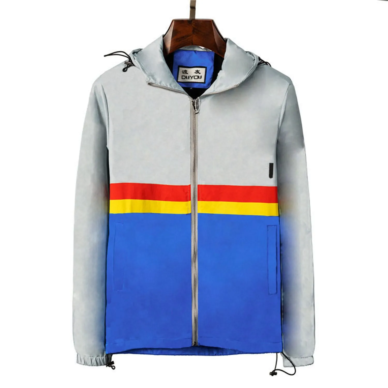 Mens Jackets thin Windbreaker Zip Hooded Stripe Outerwear Quality Hip Hop Designer Coats Armband Fashion Spring and Autumn Parkas Size M-3XL 87601