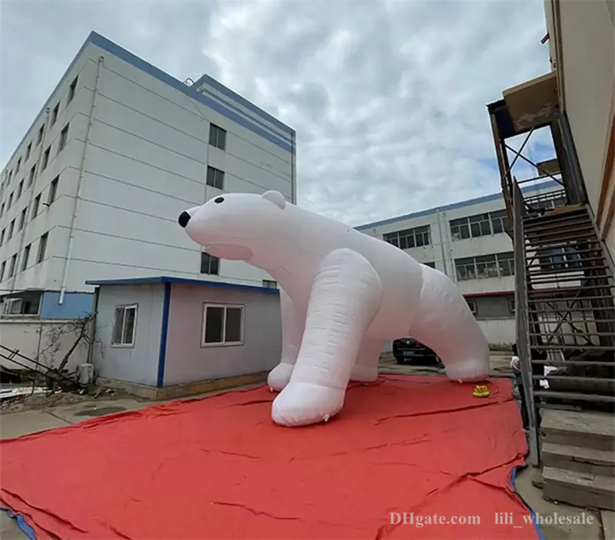 4m/13,2 pés de comprimento gigante gigante branco inflável urso polar publicidade ao ar livre balão de balão para decoração de eventos da cidade