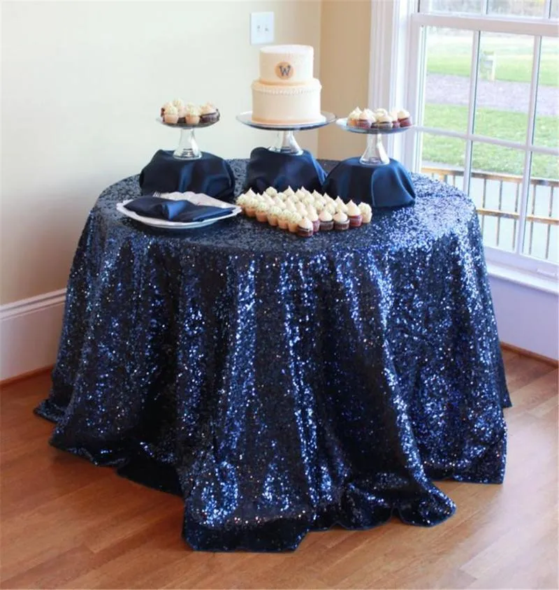 Сторонная ткань темно-синий круглые скатерть с блестками Свадебное белье для белья для вечеринки для дома.
