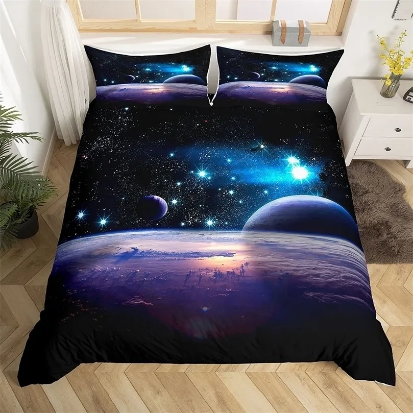 Set biancheria da letto Set copripiumino Galaxy Set biancheria da letto a tema spazio stampato in 3D Kid Boy Galaxy Series Copripiumino in poliestere modello universo per ragazza 221010