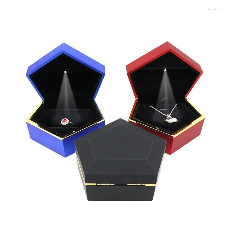 Jewelry Pouches Geometric Shape Box LED Light Pendant Valentine Earring Packaging Organizer Ring Display Stand Gift