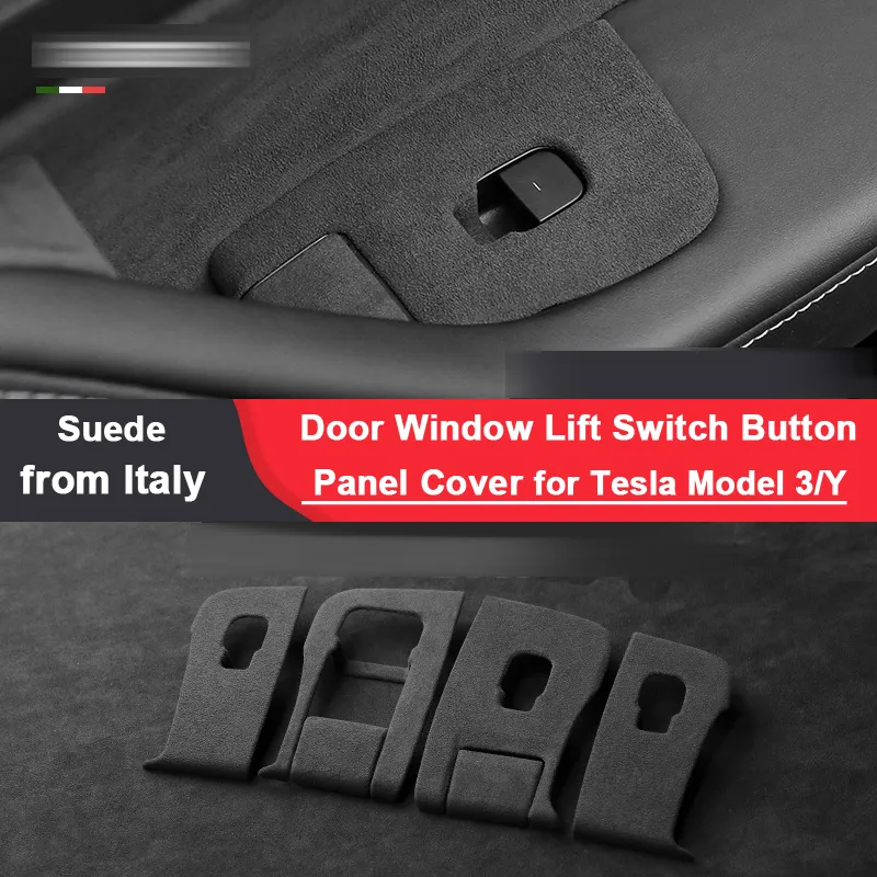 For Tesla Model 3 Y Door Switch Button Sticker Window Lift Panel Suede Cover Door Trim Protector Interior Stickers Accessories