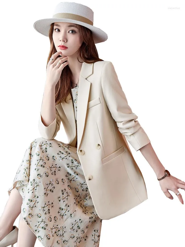 Women's Suits Fashion Female Women Formal Work Wear Blazer Ladies Beige Coffee Black Solid Long Sleeve Button Decoration Jacket Coat