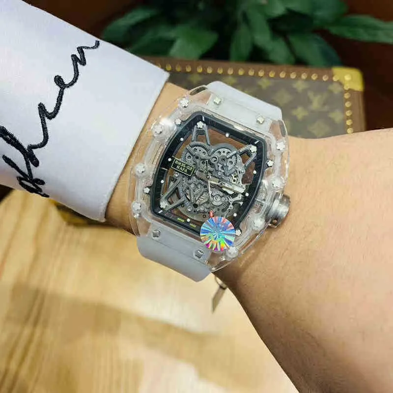 2022 Crystal Transparent Hollowed Out Mens Automatic Mechanical Watch Waterproof Fashion Luminous Tape Sense of Technology